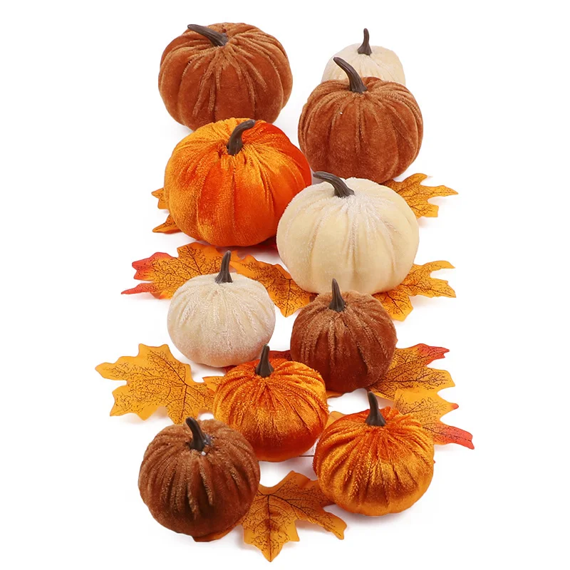 

9PCS/SET Halloween Artificial Pumpkin Velvet Foam Pumpkin Model Fall Thanksgiving Pumpkin Decor Halloween Party Table Decoration