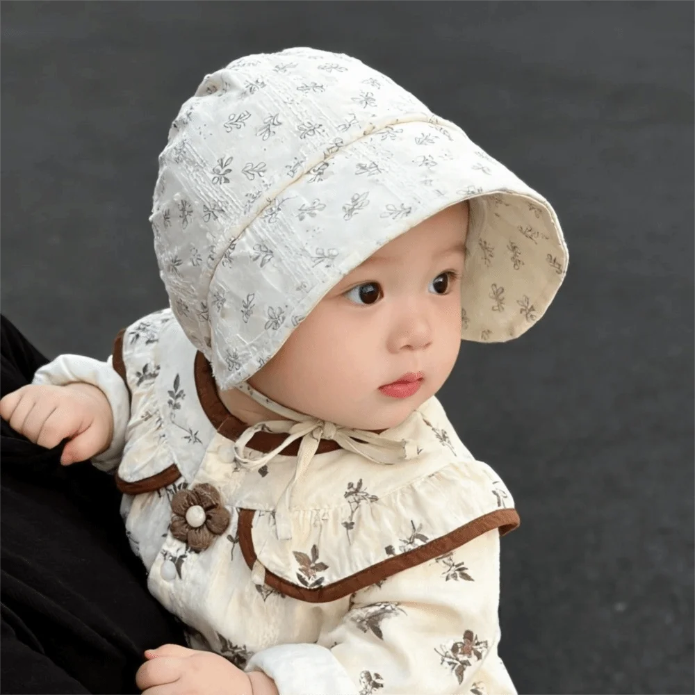 

Ветрозащитная детская шапка с цветочным принтом для девочек и мальчиков, мягкая шапка с защитой ушей, широкими полями, регулируемая, дышащая, солнцезащитная, для малышей