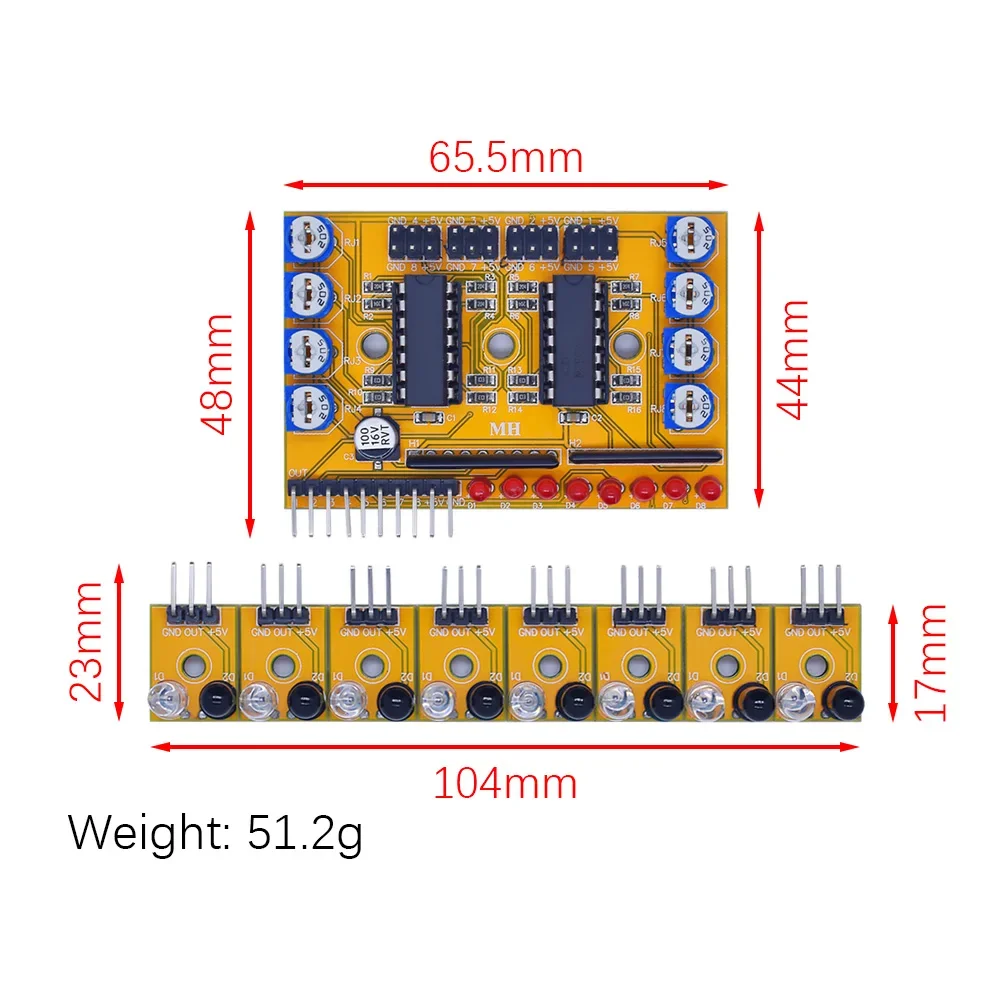 Eight Road 8 Channel Infrared Detector Tracking Transmission Line Obstacle Avoidance Sensor Module for Arduino Diy Car Robot