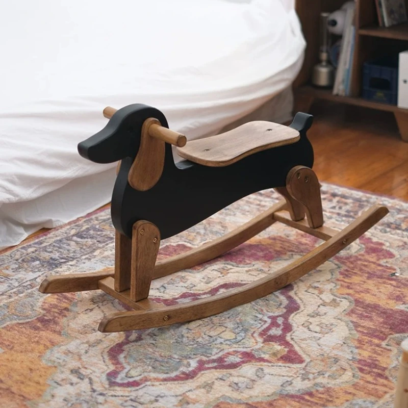 Wooden Dog Rocking Chair Children Retro Kid Room Dog Trojan Horse Dogs Gifts Safety Rocking Chairs Kids Bedroom Furniture