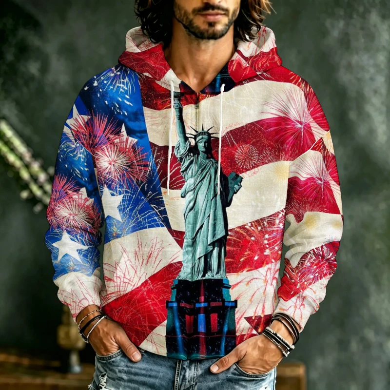 Street Fashion Definition - Erkekler İçin Fermuarlı Kapüşonlu Sweatshirt 3D