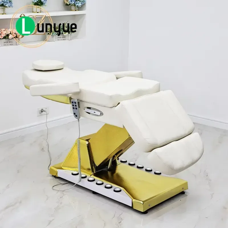 Gold Base Adjustable Electric Beauty Bed Luxury Eyelash Extension Massage Table for Spa Facial Treatment Comfortable