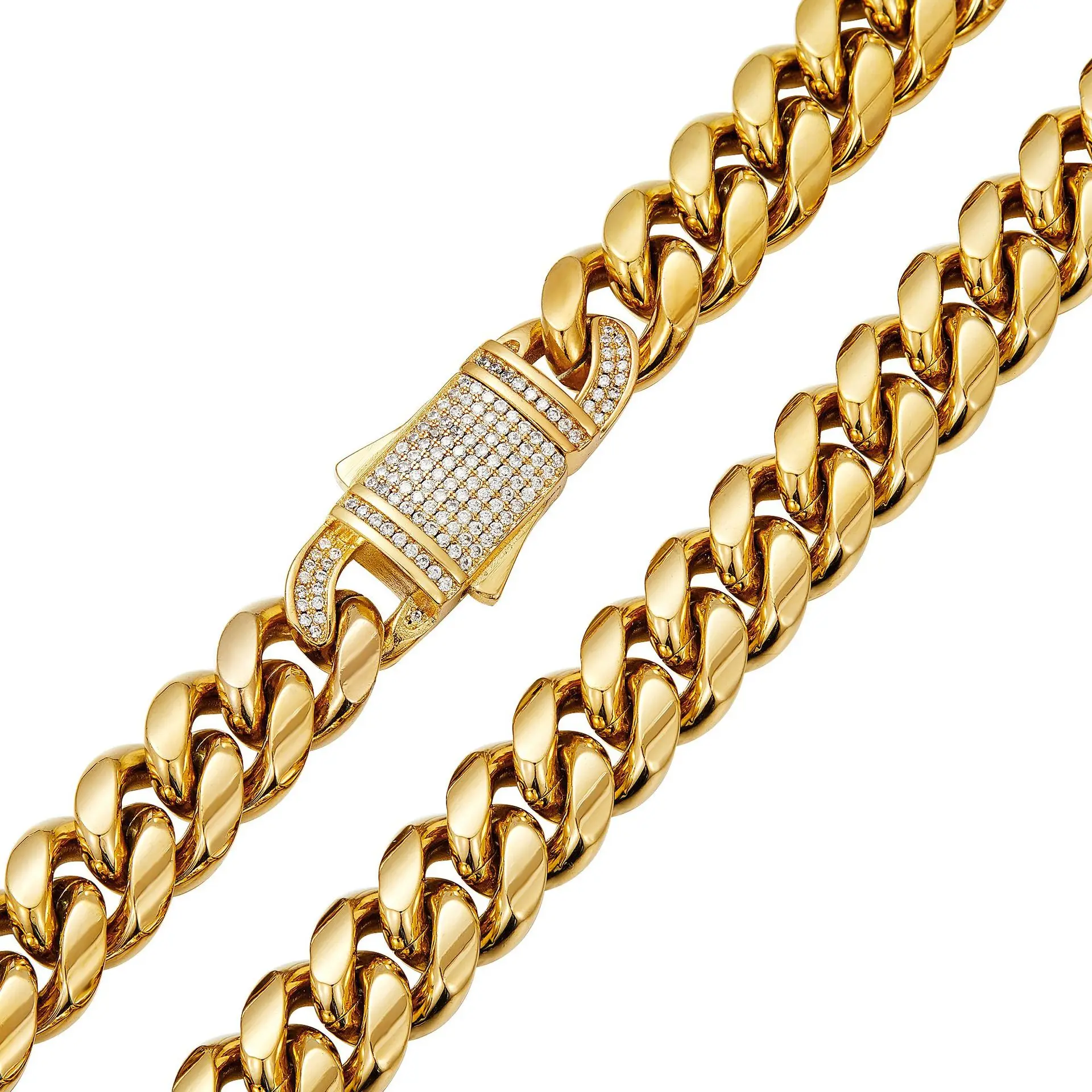 6/8/10/12/14mm Wide New Arrival Men Women\'s Miami Curb Chain Necklace or Bracelet Gold Color Stainless Steel Jewelry