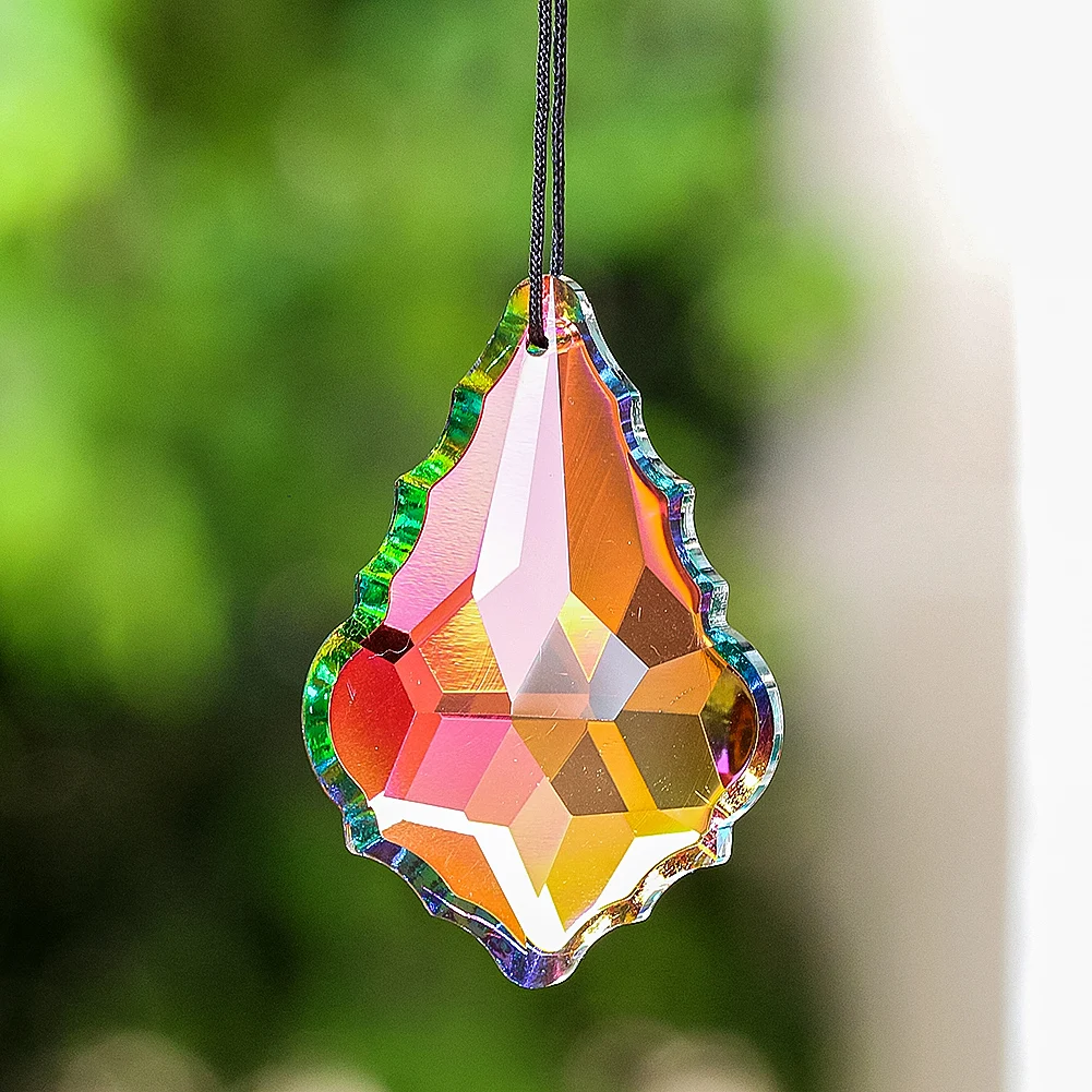 

60MM One Sided Colorful Maple Crystal Suncatcher Prism Pendant Garden Court Hanging Ornament Chandelier Parts DIY Home Decor