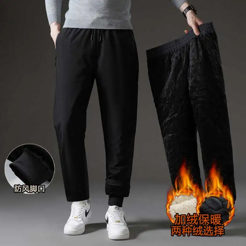 New Cotton Pants Men Autumn Winter Men Plush Thick Loose Straight Pant Men Warm Waterproof Windproof Pant Men Casual Pant Male