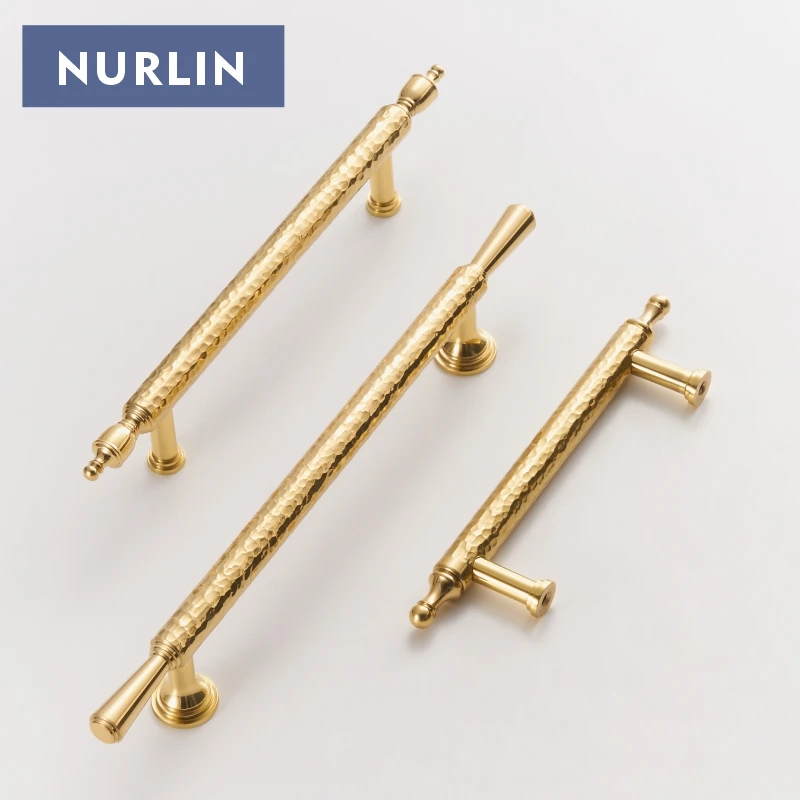 Nurlin Solid Brass Handmade Hammer Pattern Kitchen Wardrobe Cabinet Knobs Drawers Cloakrooms Pull Furniture Handles