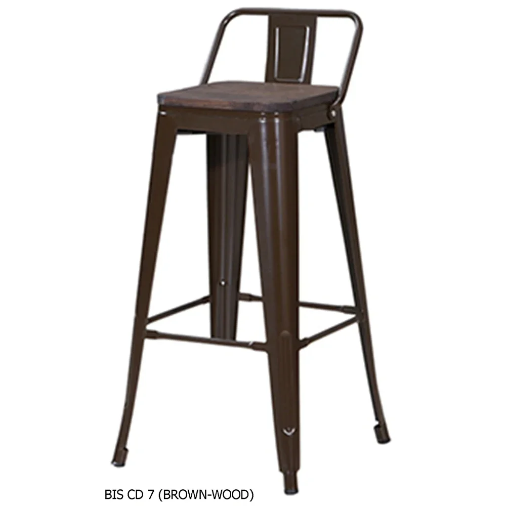 

Solid Iron Metal Base Modern Multipurpose BIS CD 7 Brown with Wood Seat Panel High Back Bar Stool Cost Saving Chair