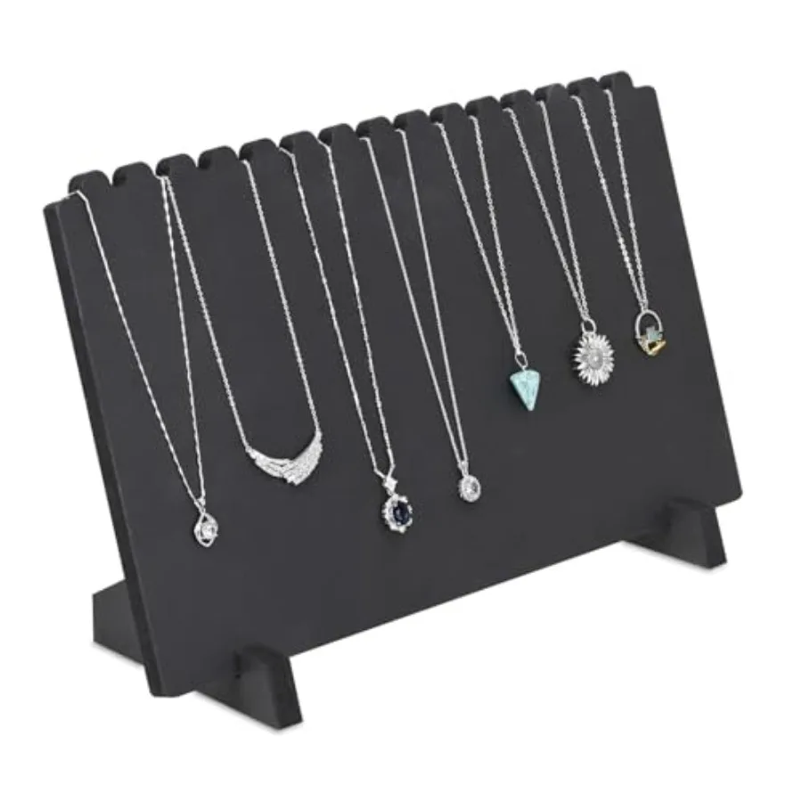 Portable Wooden Plank Necklace Jewelry Stand for 15 Necklaces, Wood Plank Storage Holder, Jewelry Display Stand, Black Color