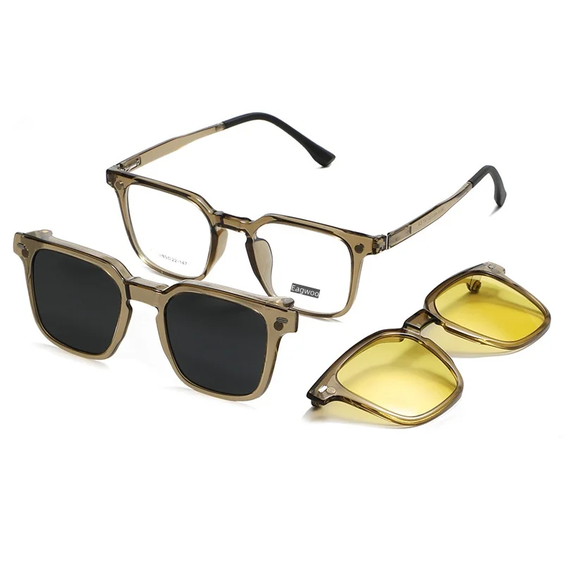 Square Full Rim Optical Magnet Eyeglasses with Sunglasses Clip And Night Driving Clip