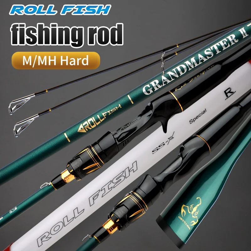 

ROLLFISH 2 Tips Spinning/Casting Carbon Fiber Lure Fishing Rod 1.8-2.7M For Saltwater Freshwater Bass Fishing+Rod Storage Bag
