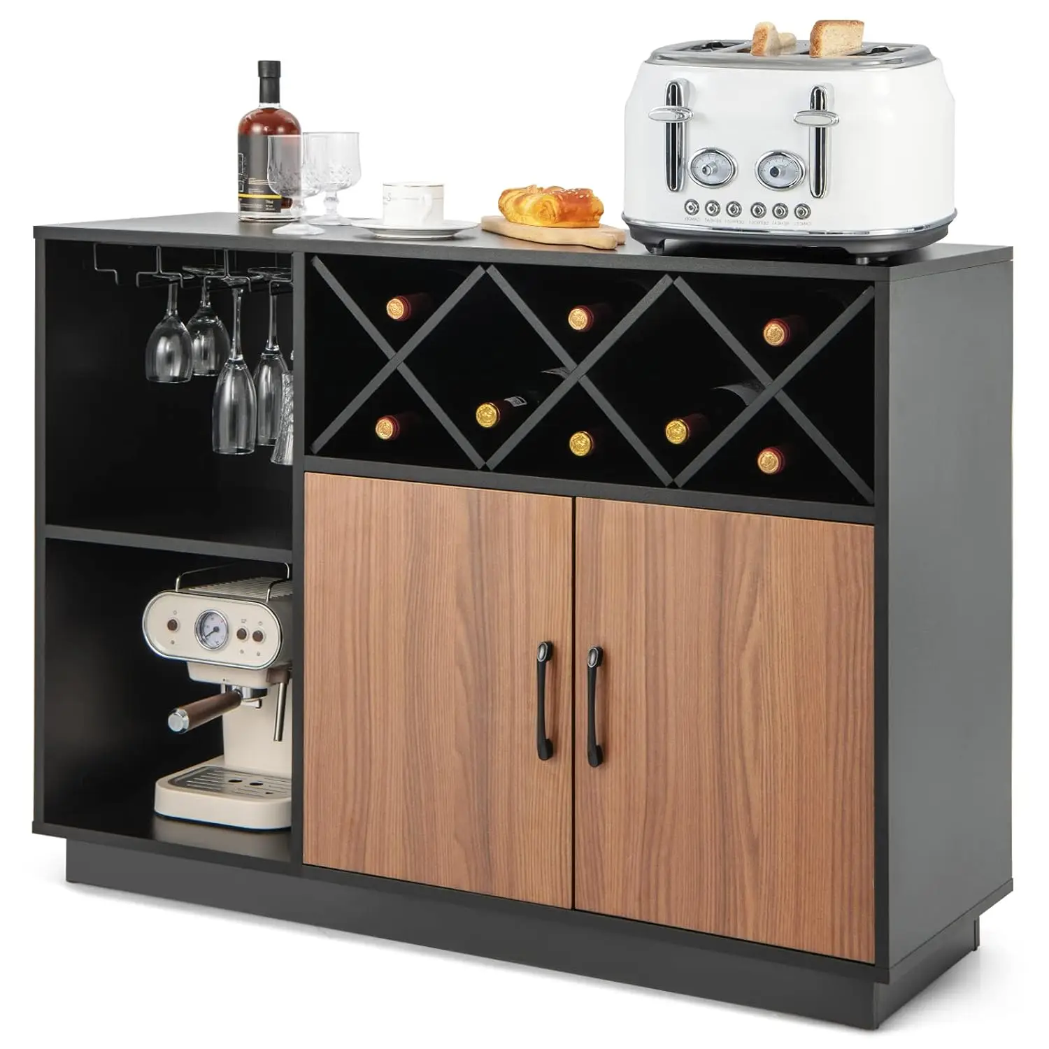 

Buffet Cabinet with Storage, Modern Kitchen Storage Cabinet with Removable Wine Rack & 3-Row Wine Glass Holder,, Customized