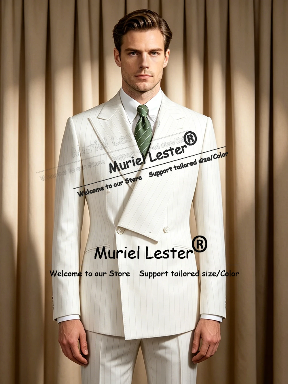 Designer Stripe Men's Suits Double Breasted Blazer Pants 2 Piece Costume Homme Customized Groom Wedding Tuxedos Male Outfits