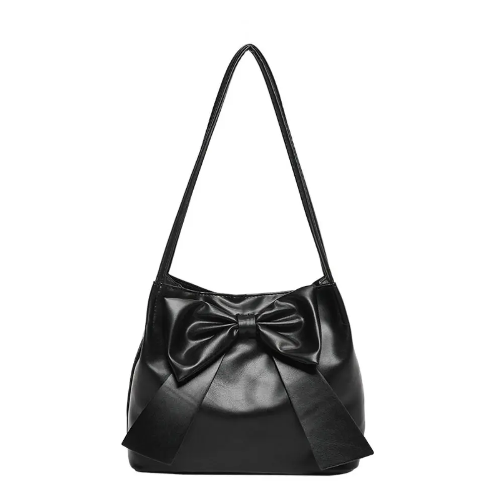 

Simple Solid Color PU Bow Shoulder Bag Korean Style Portable INS Tote Bag Bucket Bag Luxury Fashion Underarm Bag Women