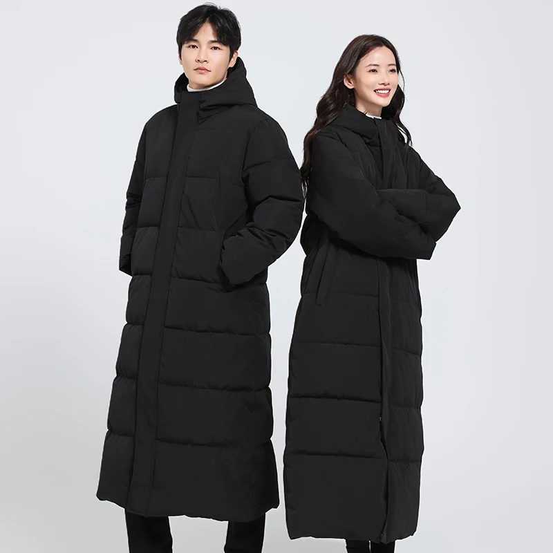 

Зимняя утепленная хлопковая куртка с капюшоном 2025 года, мужская, до колен, теплая, однотонная, в повседневном стиле, на молнии, прямого кроя