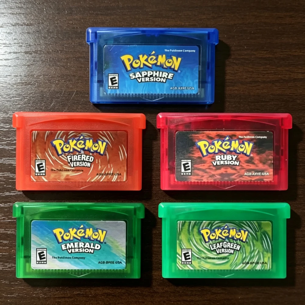 USA Pokémon 32 Bit Video GBA Game Card Bundle English Version Ruby Sapphire Emerald FireRed LeafGreen Gameboy Advance Cartridge