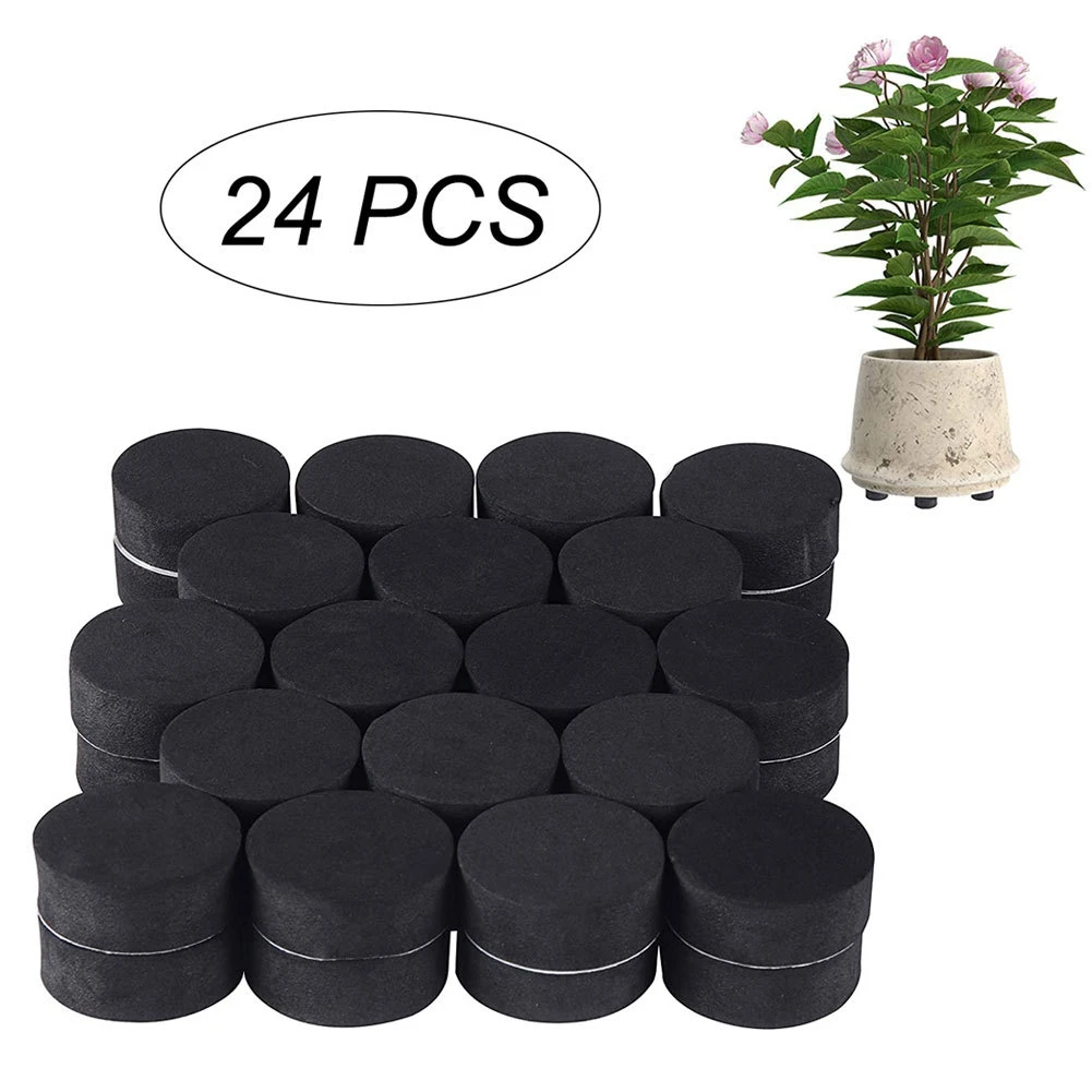 24Pcs Flower Plant Pot Feet Risers Natural Rubber Pot Mat Invisible Plant Pots Risers Pad Flower Pot Feet Black