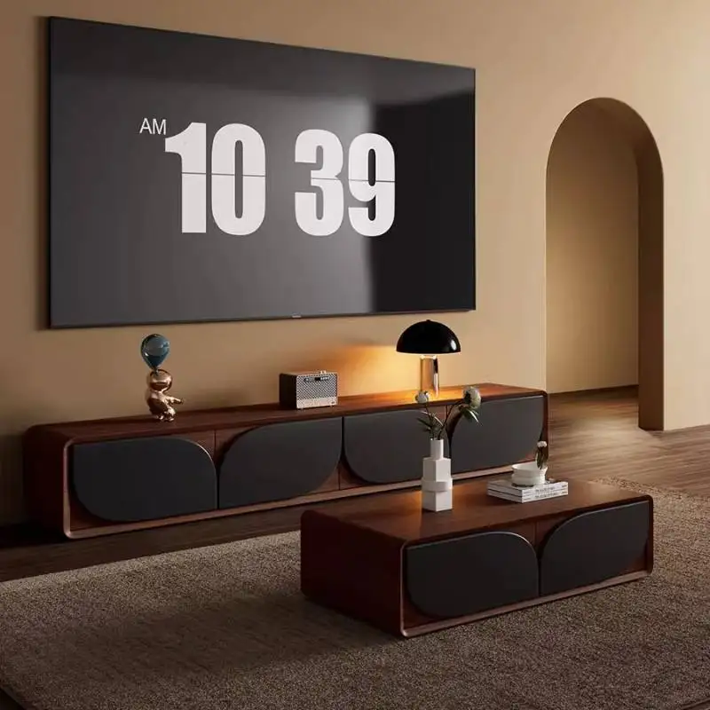 خزانة تلفزيون سوداء للتخزين أدراج عصرية إخفاء مصمم خزانة تلفزيون إسكندنافية شقق فاخرة أثاث Fernseher Tisch للمنزل #2