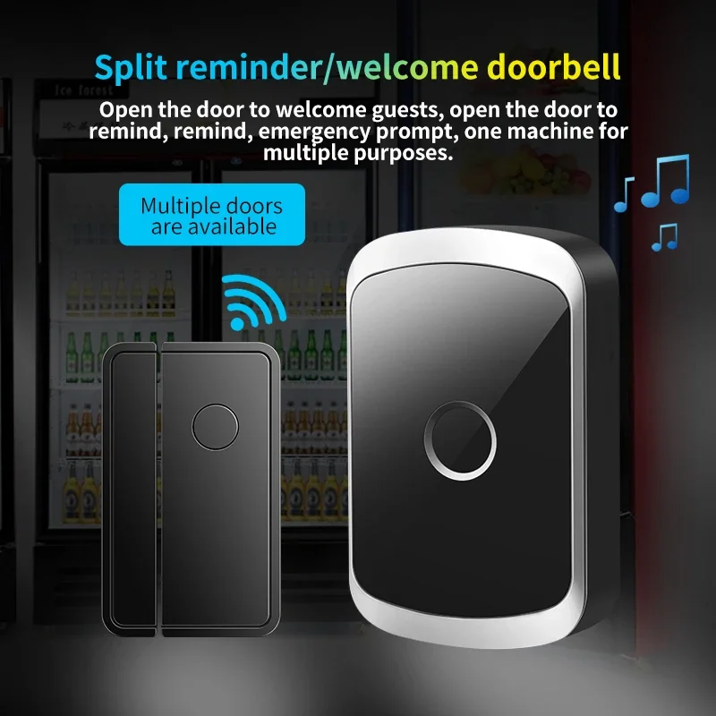 CACAZI Wireless Doorbell 280 Meters Range Alarm System M20 Household 52 Melody Anti-theft Magnetic Sensor Shop Alarm Cell Bell