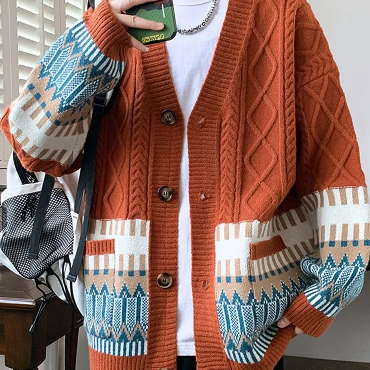 

Loose Men's V-Ne Knitted Sweater Coat Casual Sle Tassel Polyester Fiber Autumn Winter Color Blo Design Daily Cardigan