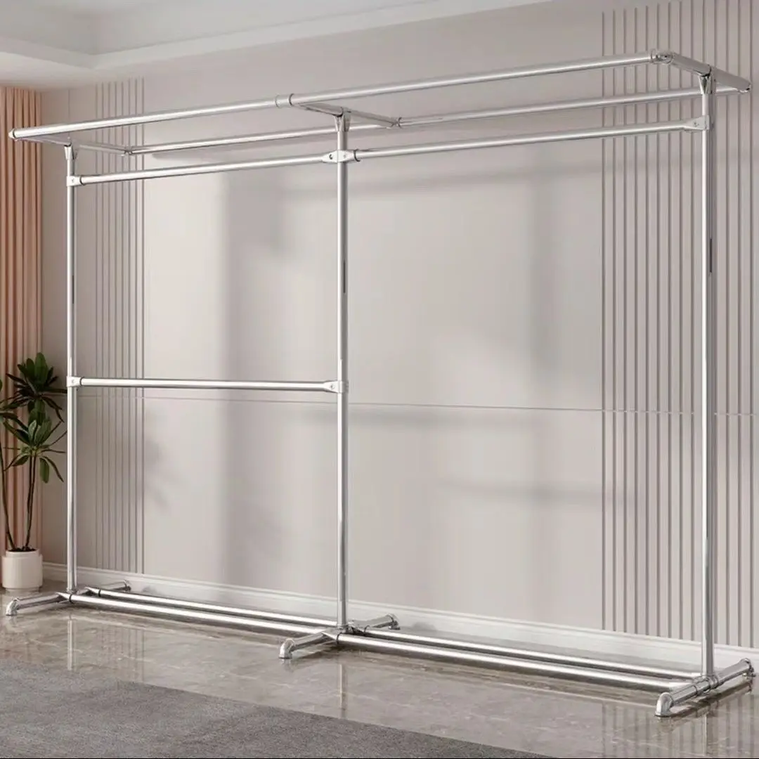 Galvanized thickened steel pipe drying rack floor standing indoor new bedroom balcony simple curtain double-layer hanging hanger