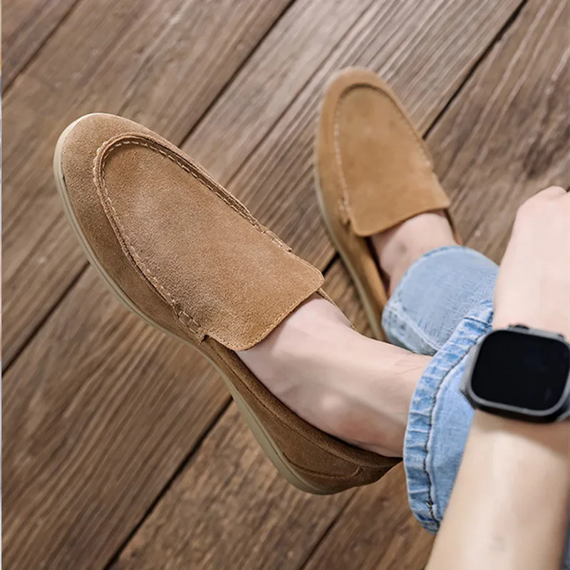 Brand Design Men Suede Leather Shoes Moccasins Driving Flats Men\'s Loafers Vintage Slip-on Casual Men Social Party Shoes