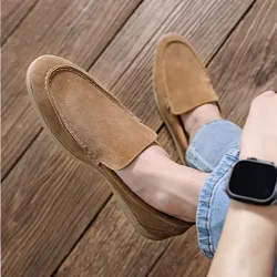 Brand Design Men Suede Leather Shoes Moccasins Driving Flats Men's Loafers Vintage Slip-on Casual Men Social Party Shoes