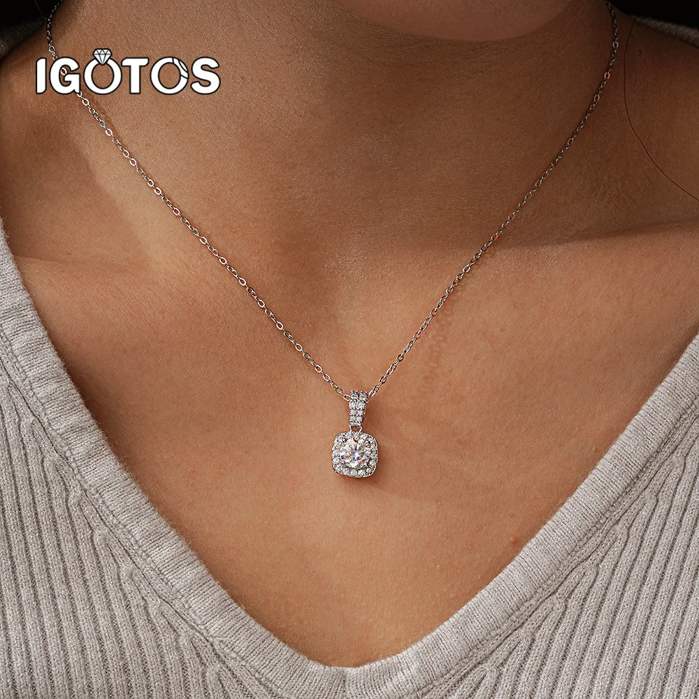 

IGOTOS 1Carat Moissanite Necklace For Women 100% Sterling S925 Silver With White Gold Plated Lab Diamond Jewelry Wedding Pendant