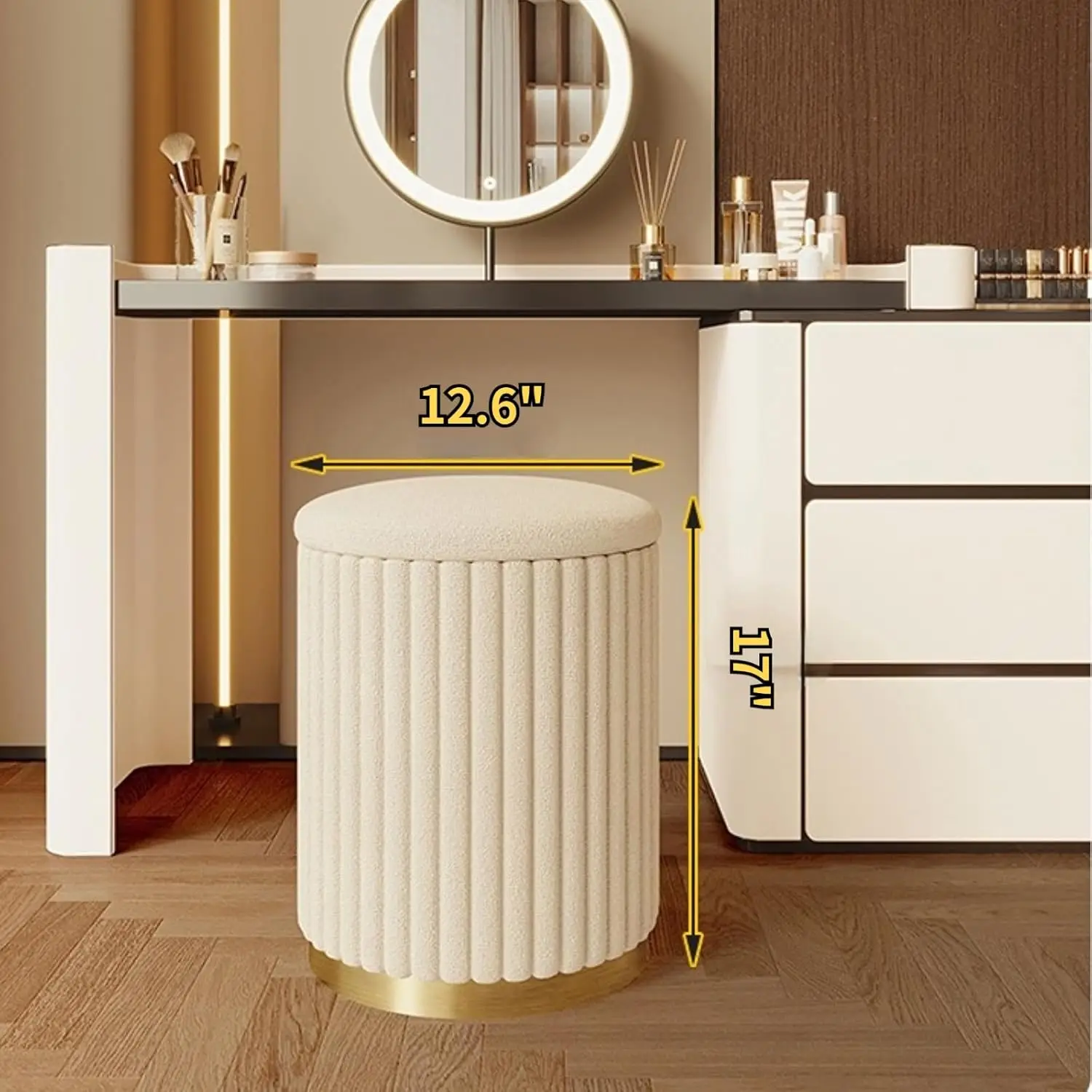 

**/Табурет для хранения — туалетный столик с мягкой обивкой и подставкой для ног, нескользящая металлическая основа и приятная для кожи ткань, идеальный туалетный столик