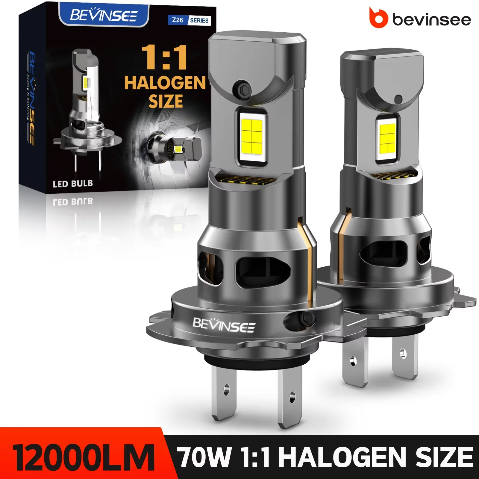 

BEVINSEE H7 LED Bulbs 70W 12000LM Wireless 1:1 Halogen Size Turbofan Plug&Play Auto Lamp for VW Golf MK6 MK7 Passat B6 B7 Tiguan