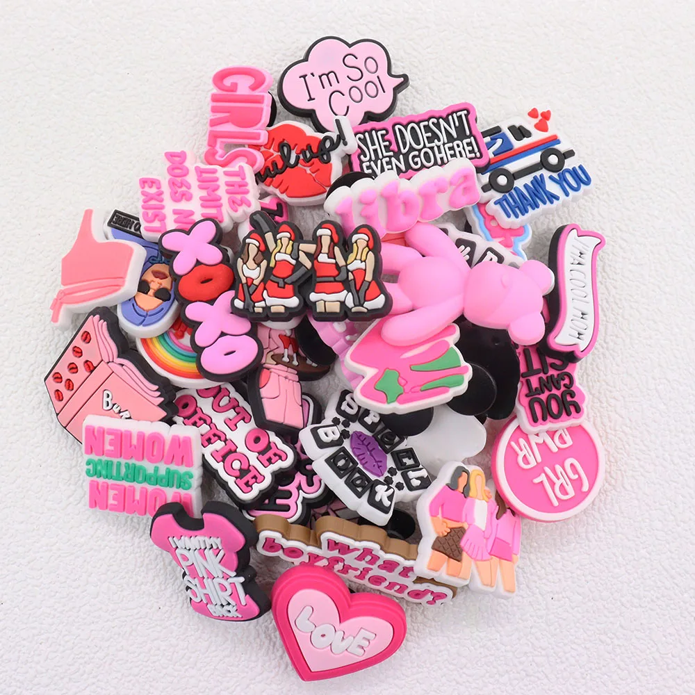 1Pcs Pink Girls Bear Burn Book Women PVC Sandals Shoe Charms Decorations Adult Ornaments Clog DIY Wristbands X-Mas Gift