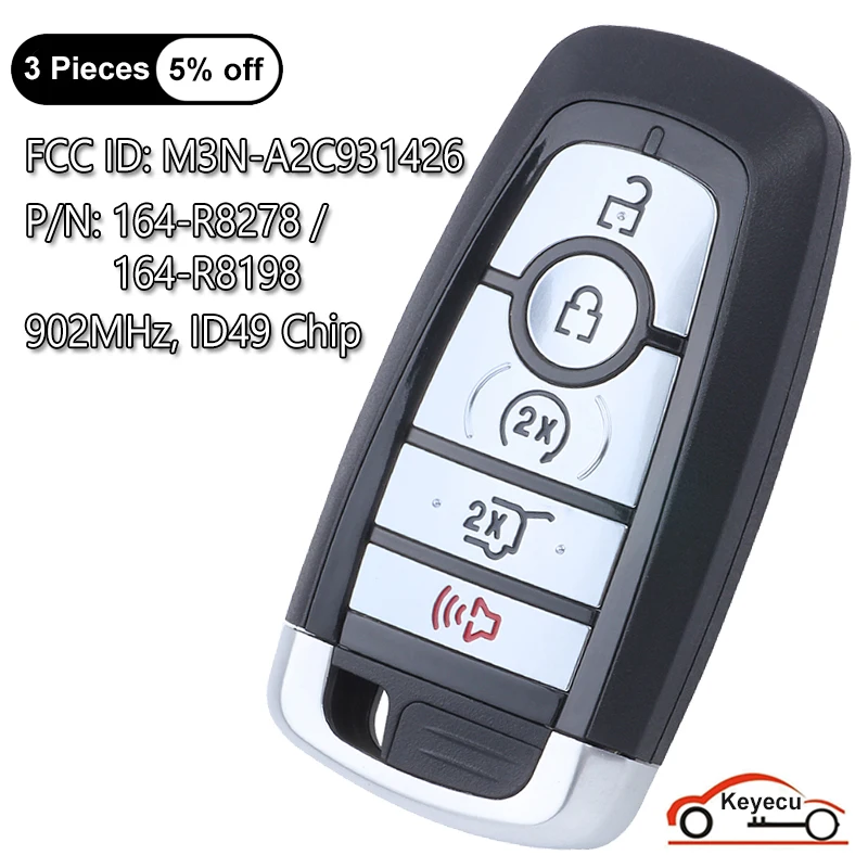 

KEYECU 5 Buttons 902MHz ID49 for Ford Edge Escape Explorer Expedition for Lincoln Aviator Corsair Smart Remote Key M3N-A2C931426