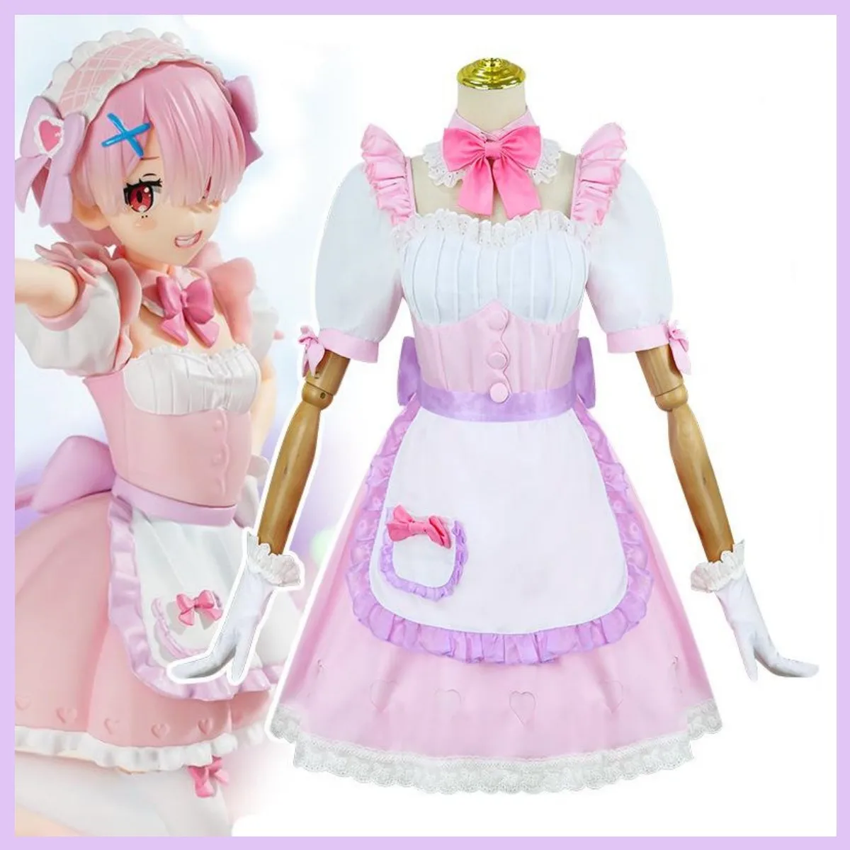 Anime re: a vida em um mundo diferente de zero ram cosplay traje sonho vestido de empregada lolita saia peruca mulher kawaii carnaval terno