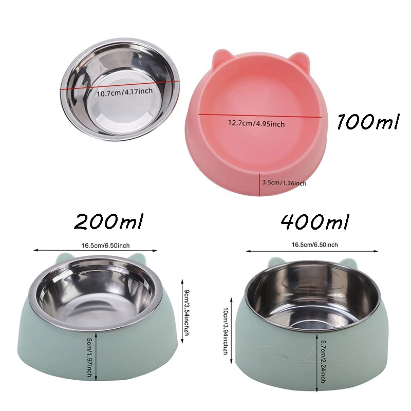 Stainless Cat Bowls Non-slip Base Pets Puppy Dog Food Water Feeder Bowl Neck Protection Dish Pet Bowl 15 Degrees Bowl Pet Supply