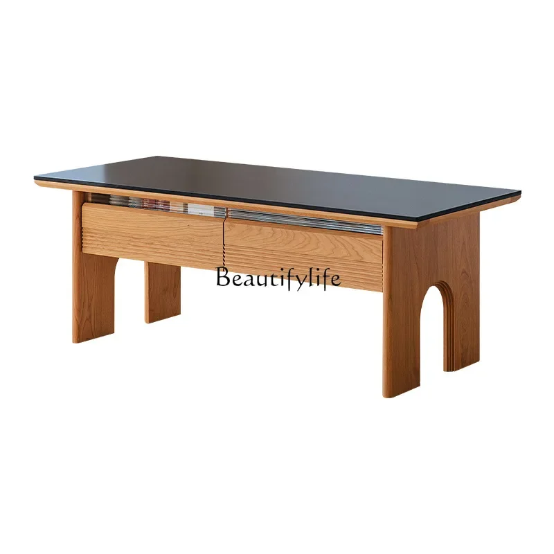 

Solid wood rock slab tea table rectangular cherry wood living room dining table small coffee table dual-purpose