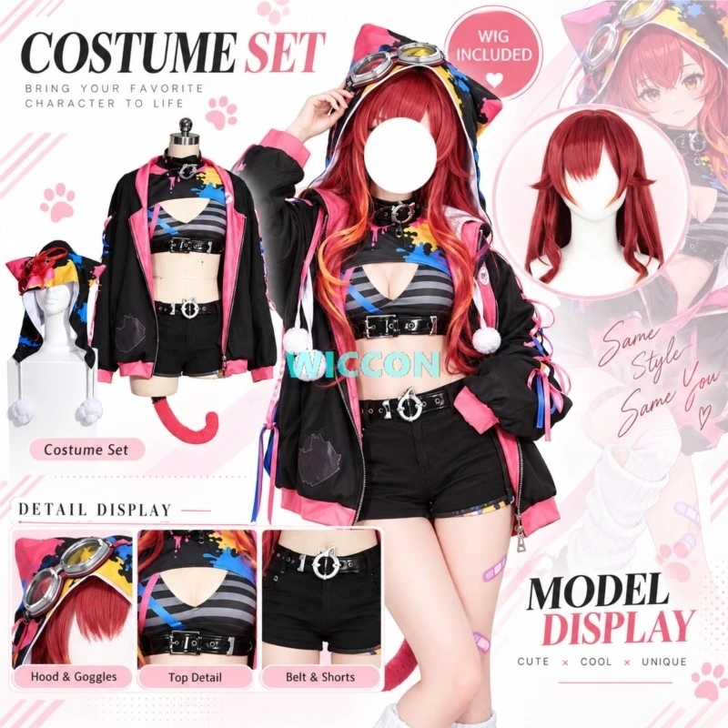 ネコタツナ-バーチャルコスプレ-eスポーツプロジェクトv-コスプレ衣装-ウィッグ-セクシーな女性用ユニフォーム-ハロウィンカーニバルパーティースーツ