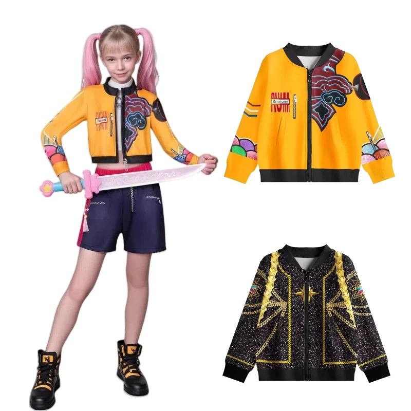 Anime Kpop Demon Hunters Rumi Cosplay Jacket Kids Zoey Costume Hoodie Sports School Uniforms Outwear Halloween Party Girl