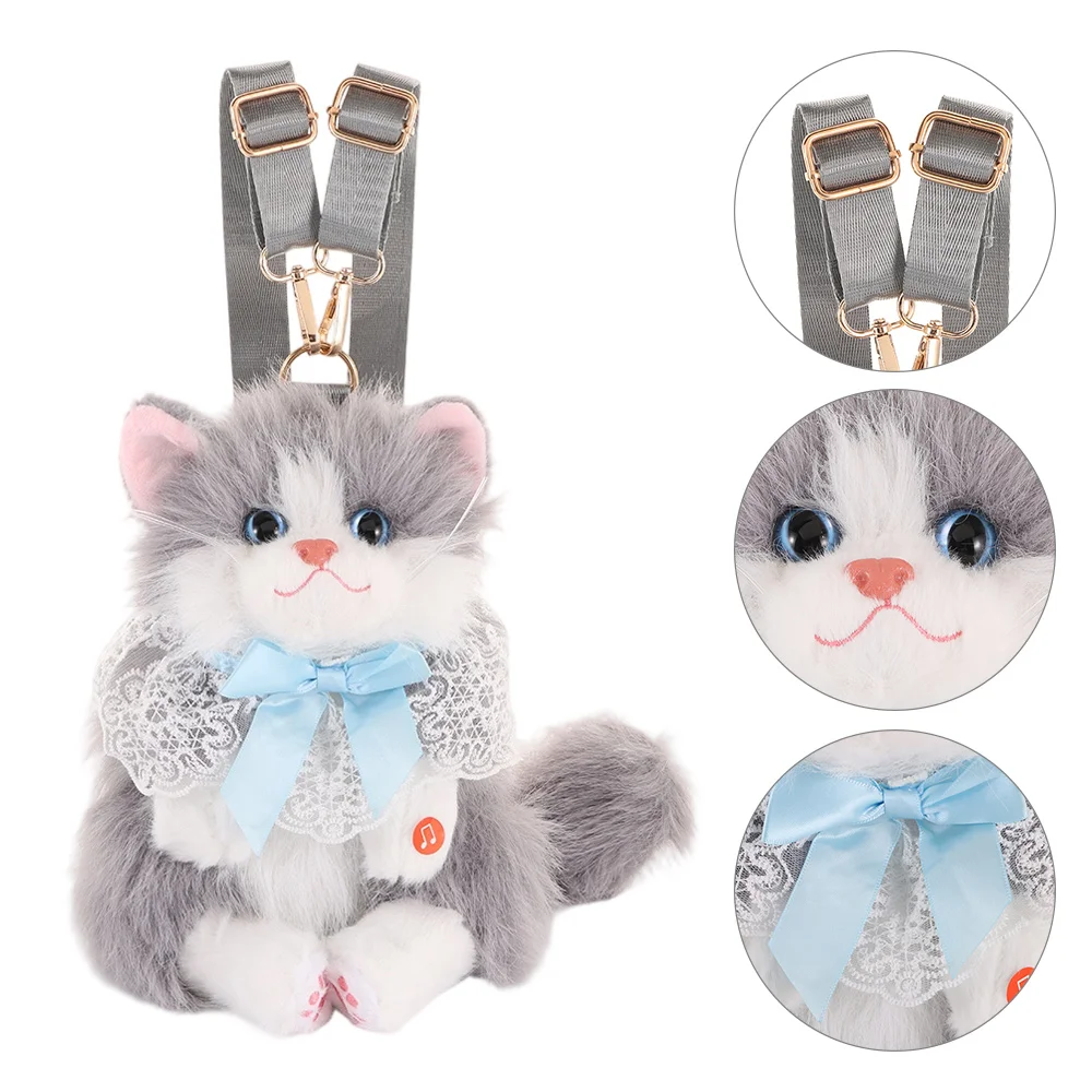 New Realistic Cat Simulated Puppet Cat Backpack Soft Fluffy Cute Cartoon Doll Backpack Bag Travel Storage