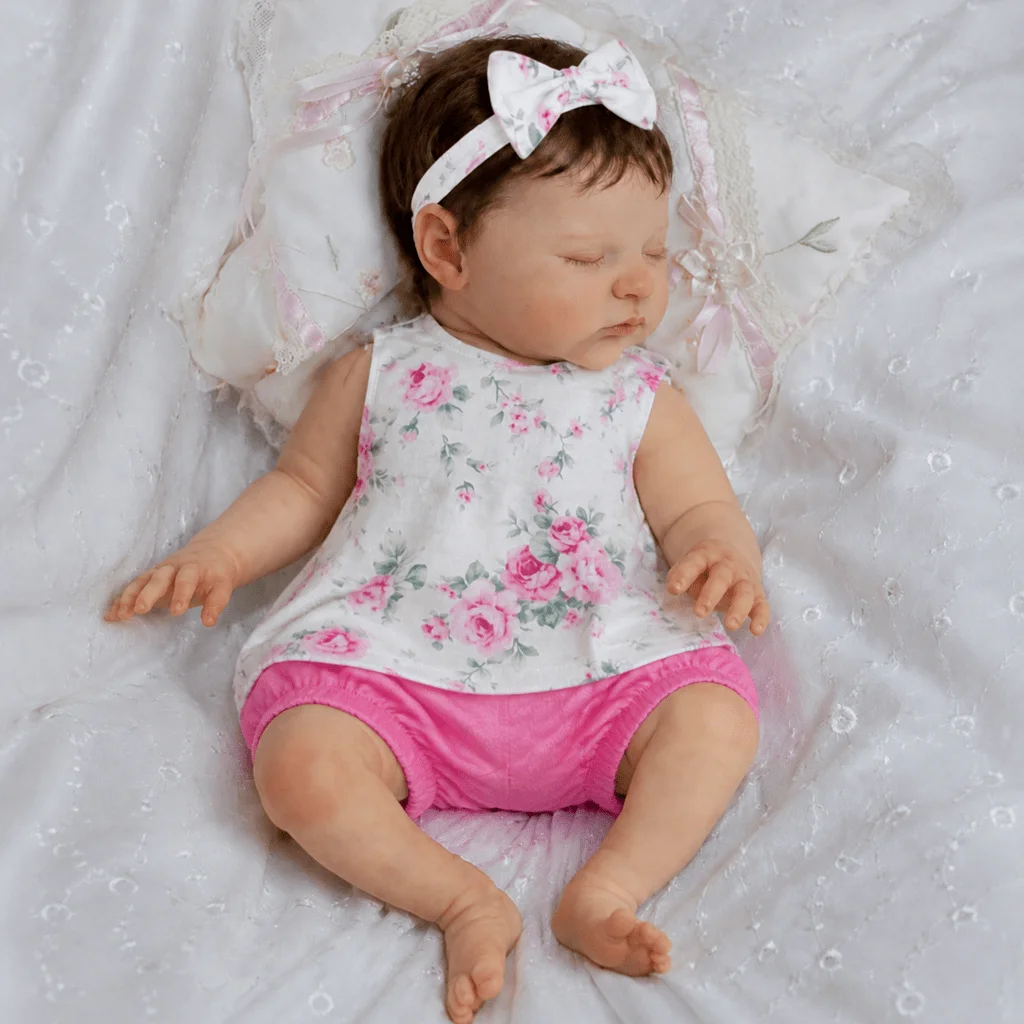 BZDOLL 19 Zoll 48 cm Vollvinyl-Puppenkörper Schlafende Reborn-Puppe mit natürlich handgepflanztem Haar, geschlossenen Augen, für Kinder-Rollenspiele, Sammlerstück, Spielzeug