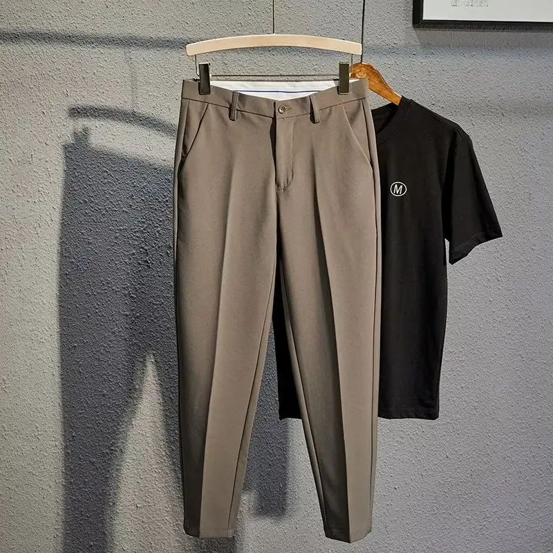 

Мужские брюки Slim Fit для осени и зимы, повседневные, прямого кроя, не требующие глажки, модные, универсальные, молодежные, трендовые.