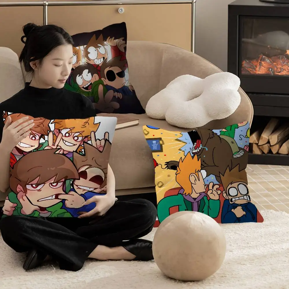 E-Eddsworld Goofy-Cult Pillow Covers Cartoon Sofa Decorative Home Double-sided Printing Short Plush Cute Cushion Cover