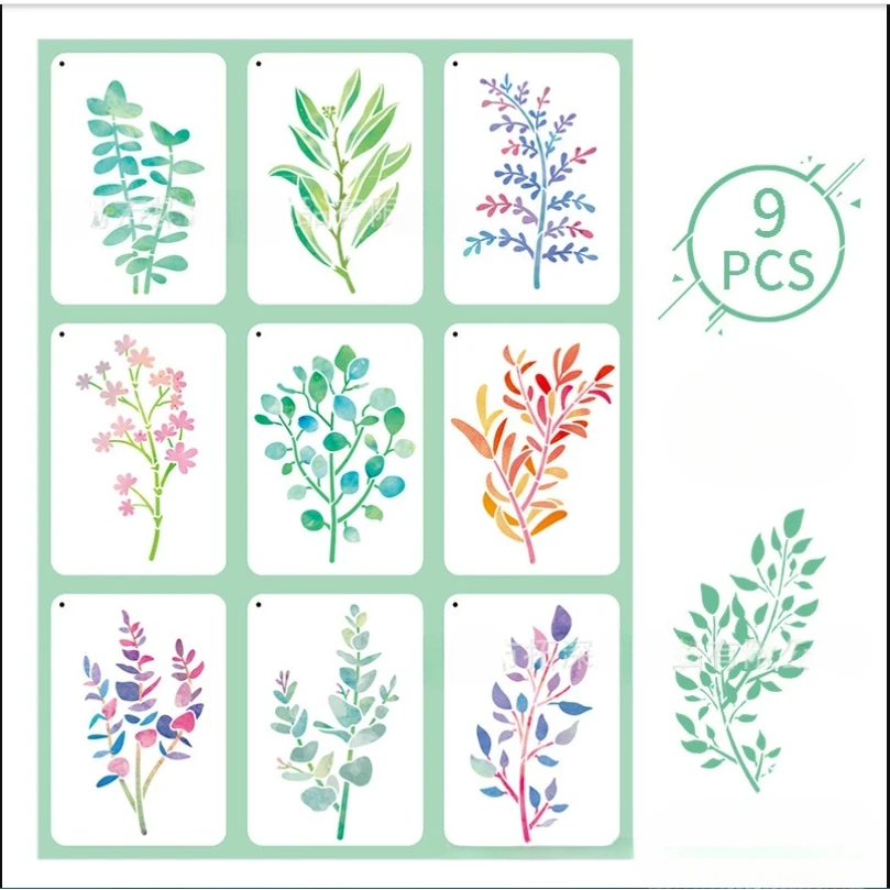 

Набор из 9 пластиковых трафаретов «Бабочки, цветы, листья» для скрапбукинга, декоративной росписи по дереву, граффити и трафаретной живописи на ПВХ