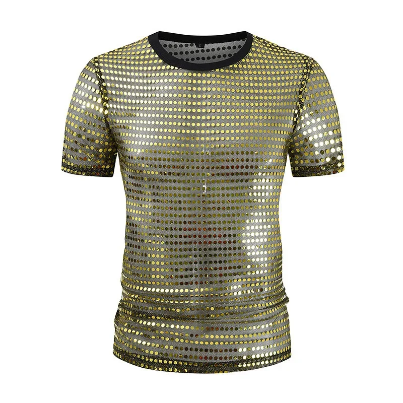 2024 new nightclub men T-shirts short casual o-neck silver gold T shirt tops tees male clothing summer men's short clothing