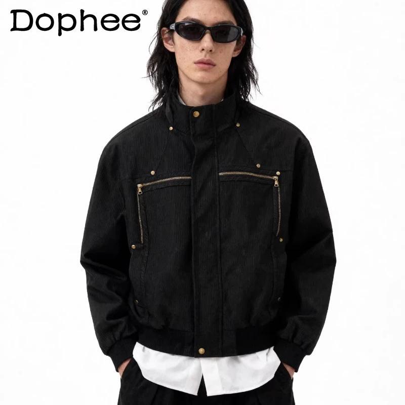 

2025 мужские осенние новые модные красивые уникальные куртки с длинными рукавами, украшения на молнии, однотонные стильные пальто