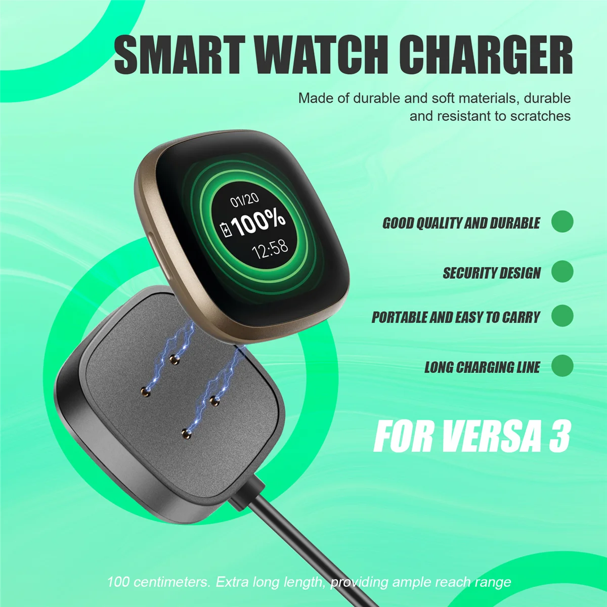 2Pack 3.3 FT Charger Cable USB Charging Dock for Fitbit Sense/Versa 3 Smartwatch