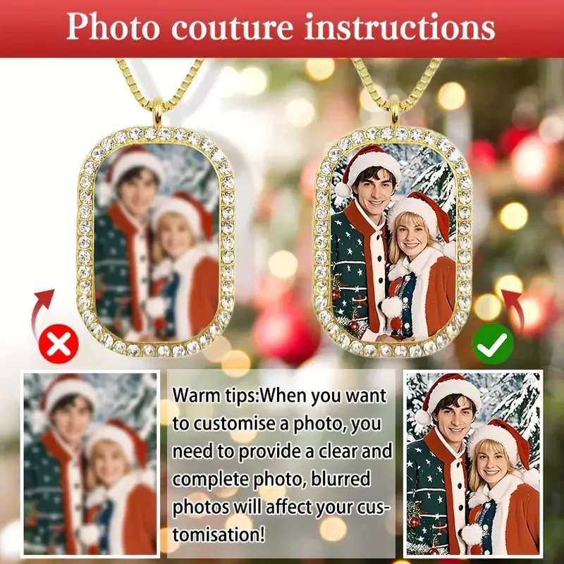 Collar con foto personalizada para mujer: regalo de San Valentín personalizado con diamantes de imitación brillantes