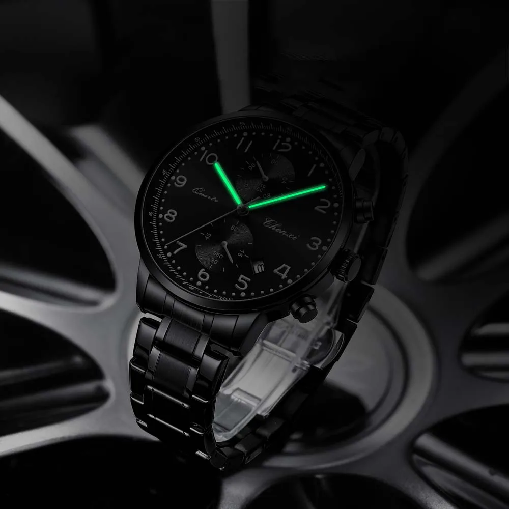 ساعة كوارتز رجالية متعددة الوظائف من CHENXI طراز كرونوغراف برتغالي الأكثر مبيعًا ساعة رجالية عصرية مضيئة مقاومة للماء