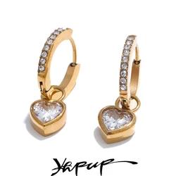 Yhpup Delicate Bling Cubic Zirconia Heart Love Drop Small Hoop Earrings for Women High Quality Exquisite Jewelry Accessory Gift