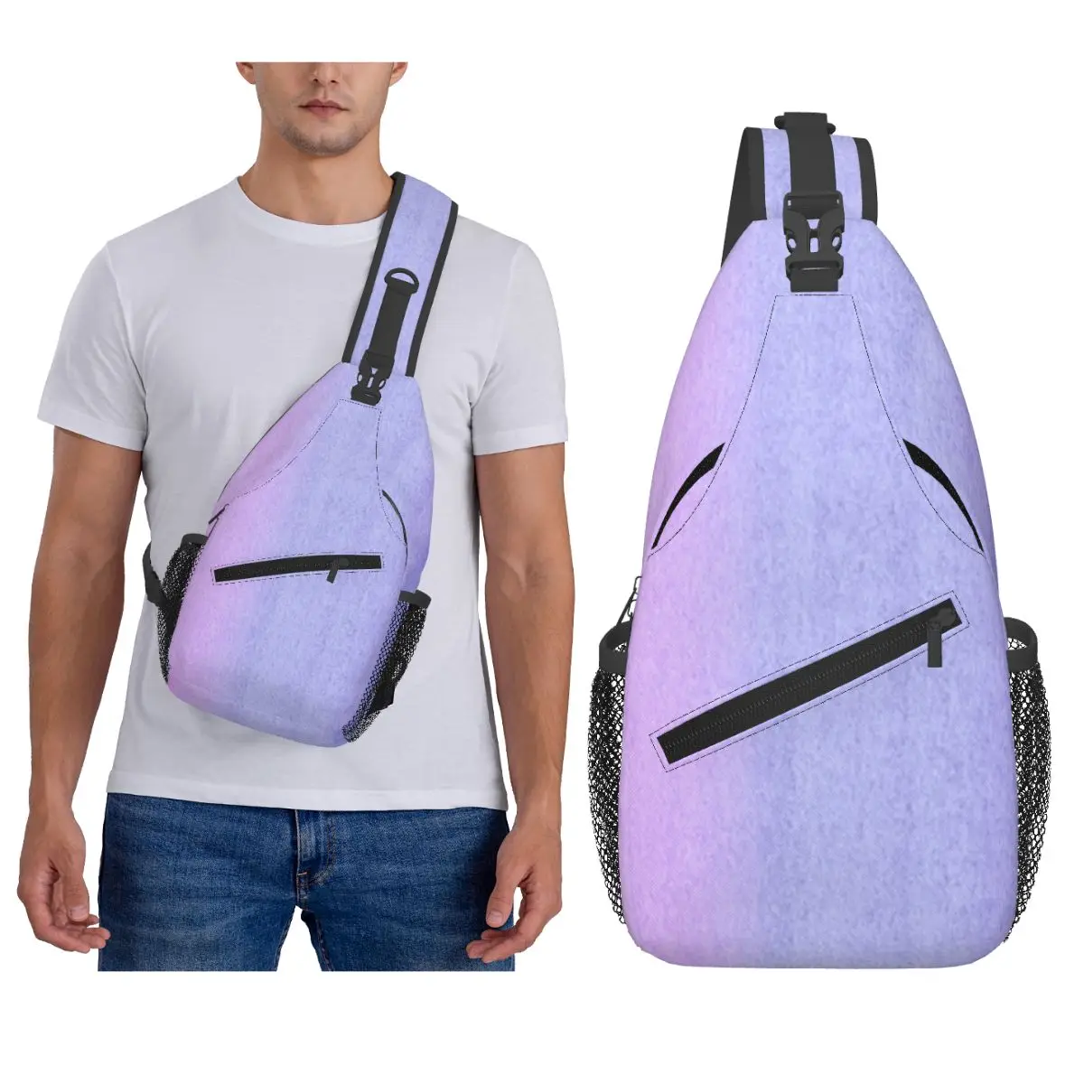 Color Gradient Watercolor Chest Bag Men Sling Crossbody Backpack Chest Bag Travel Hiking Daypack Shoulder Bag