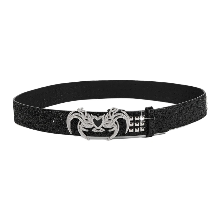49ME Punk Double Row Belt With Metal Spiders Buckles Soft PU Waiststrap For Adult Jeans And Pants Hiphop Waist Accessories