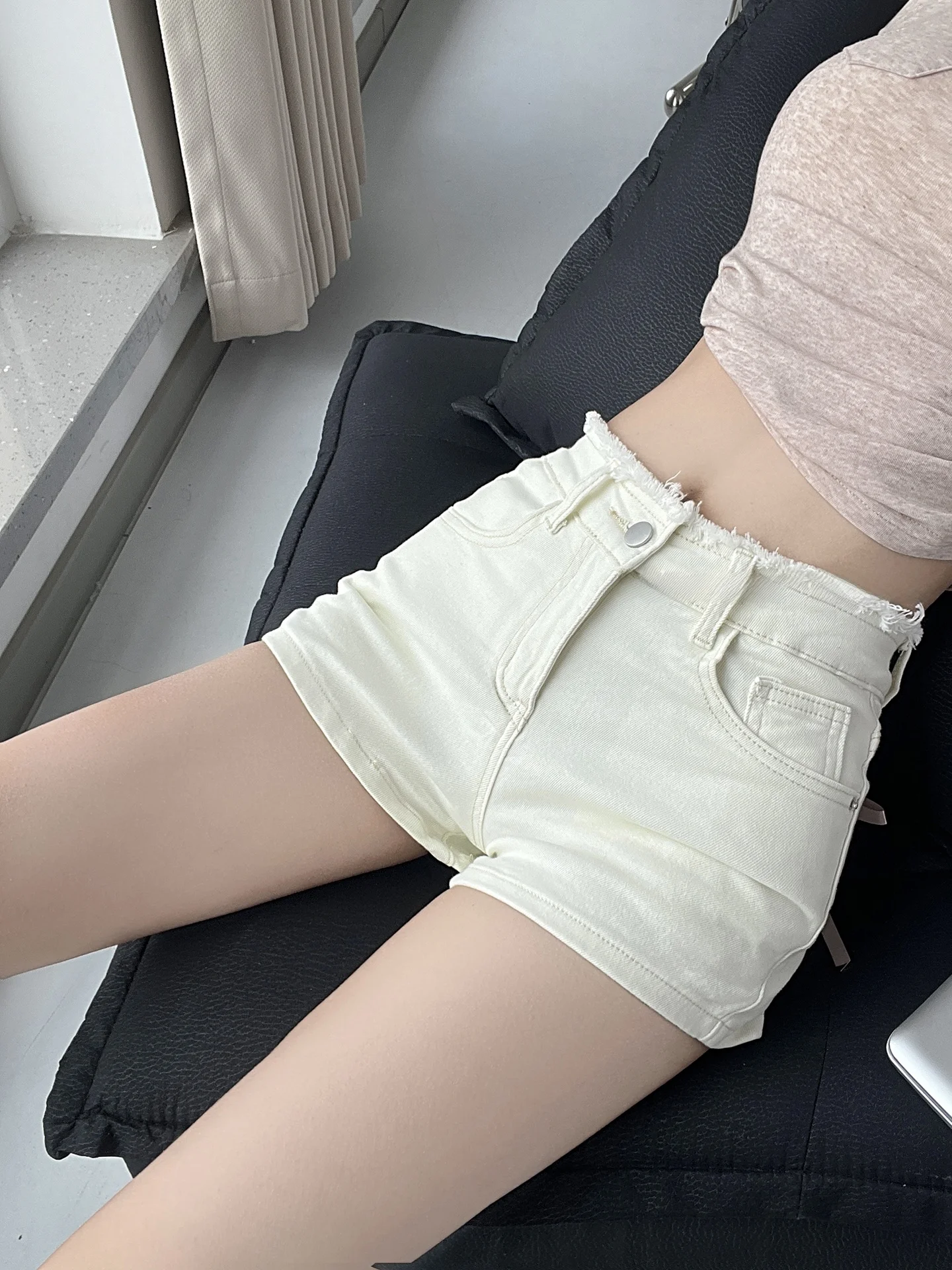 High Waist Lace Patchwork  Knot Denim Shorts Women's Summer New Style Small Size Slimming Hip Enhancing Hot Pants